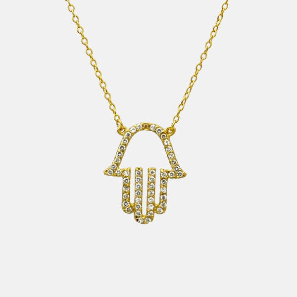 "Hand of Glam" Gold-Dipped Hamsa Stone Necklace 16 inch