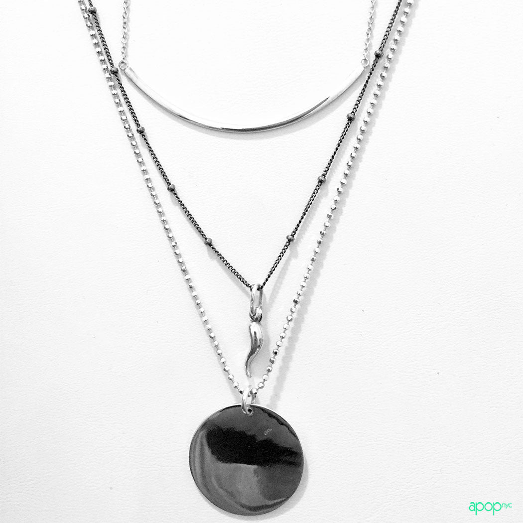 Simple Sterling Silver Horizontal Bar Pendant Necklace