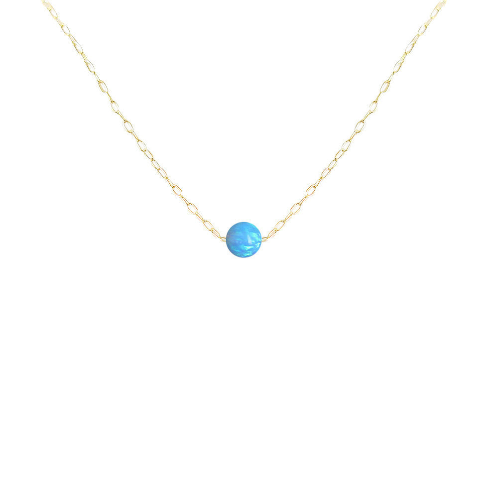 Sterling Silver Blue Opal Bead Pendant Necklace