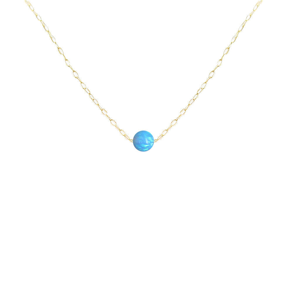 Sterling Silver Blue Opal Bead Pendant Necklace