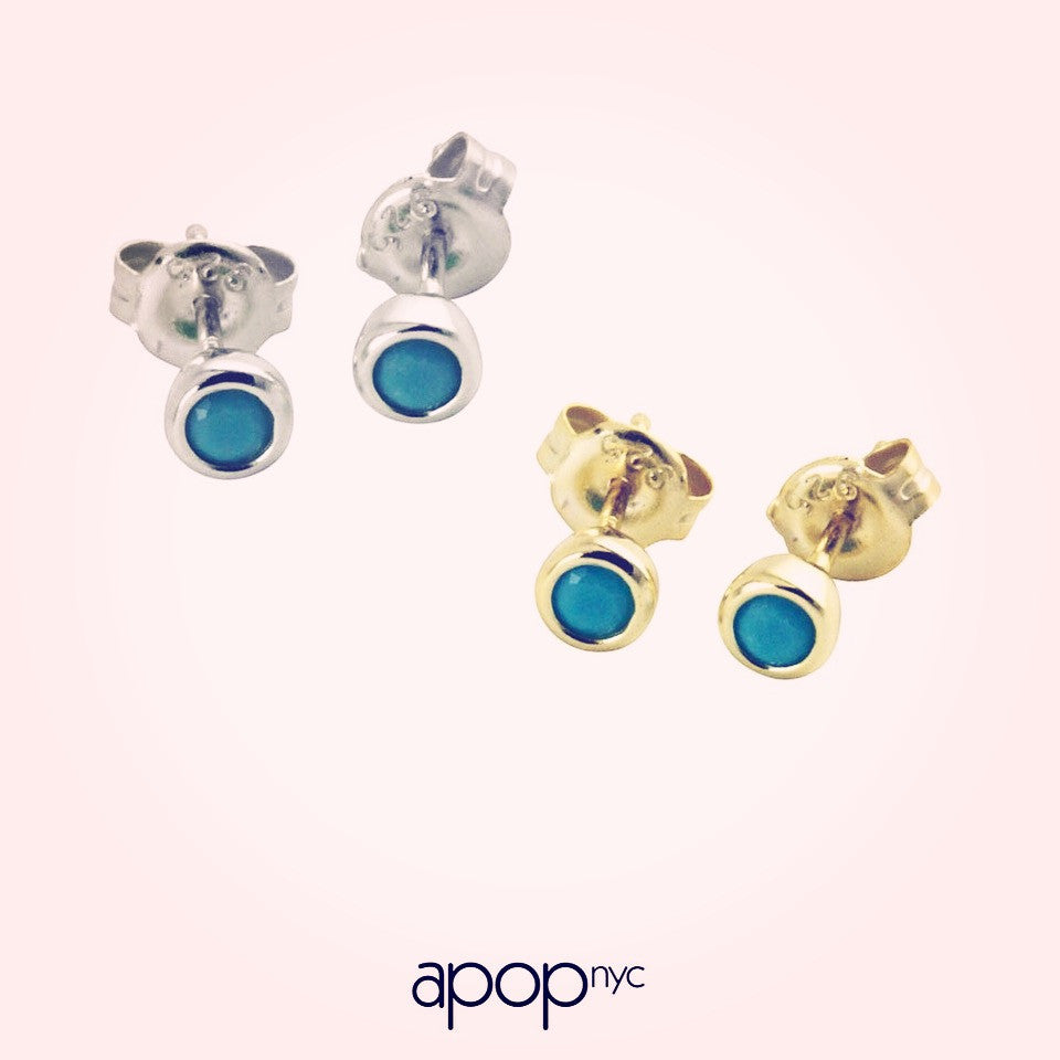 Rosy Mini Blue Stud Earrings