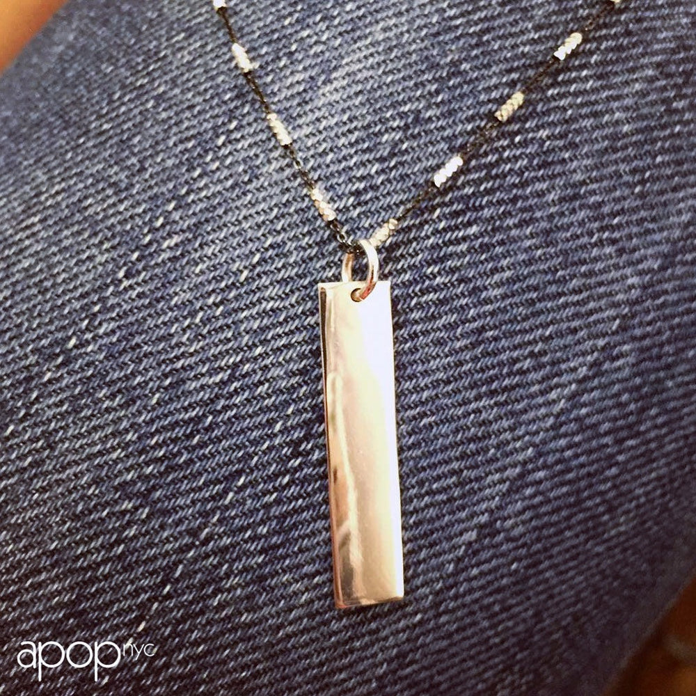 Engrave Sterling Classic Long Bar Pendant Necklace