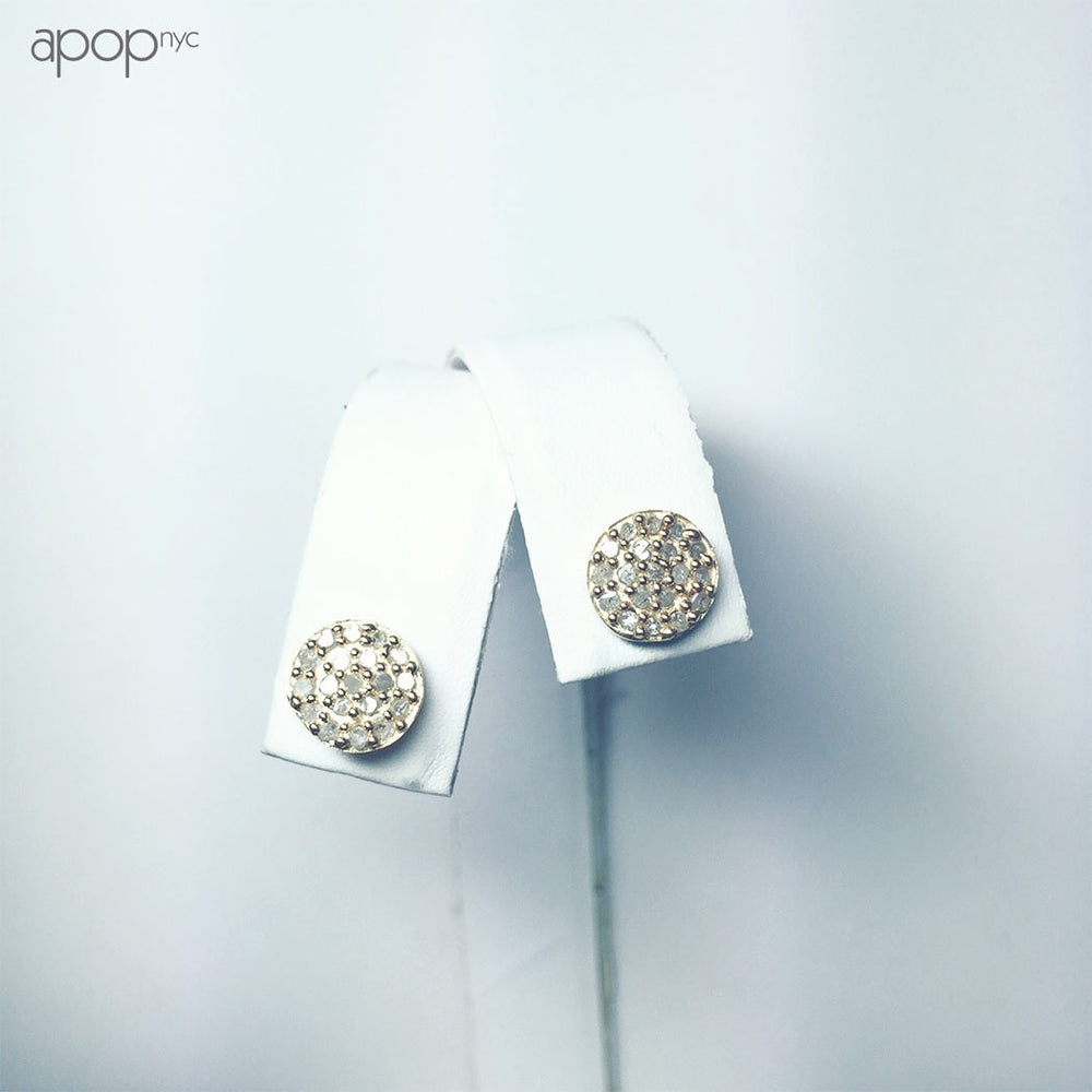 Gold-Dipped Round Disc Pave Diamond Earrings