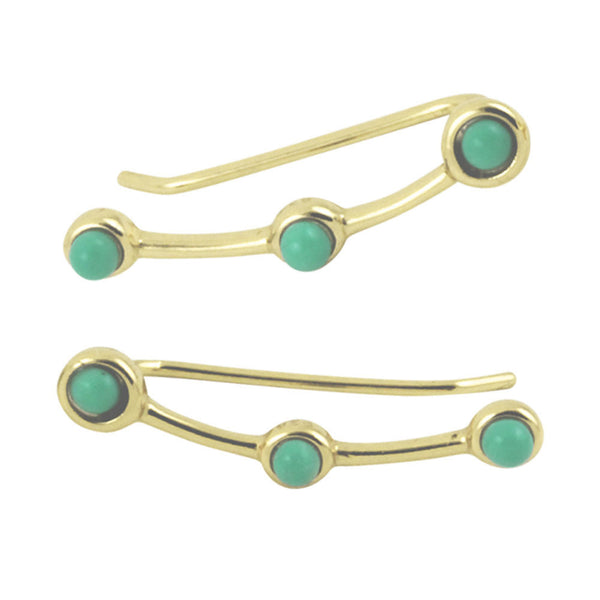 Gold-Dipped Turkoise Blue Ear Pin Climber Earring