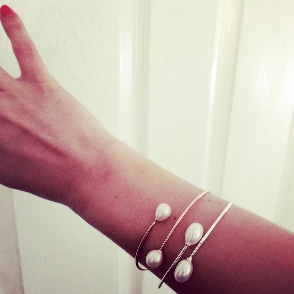 "Lily" Sterling Silver Double Pearl Bangle Bracelet
