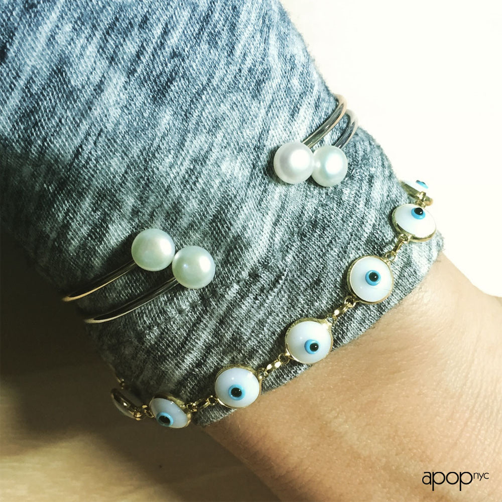 "Buttons" Double Pearl Cuff Bracelet Gold-Dipped