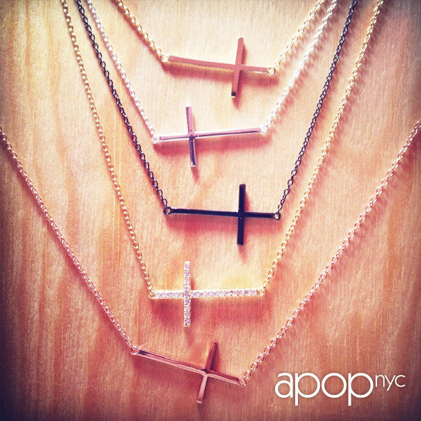Sterling Silver Horizontal Cross Necklace 16 inch
