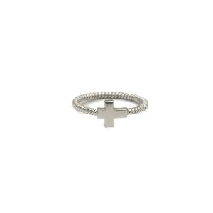 Sterling Silver Sideways Cross Ring Rope Cable Band