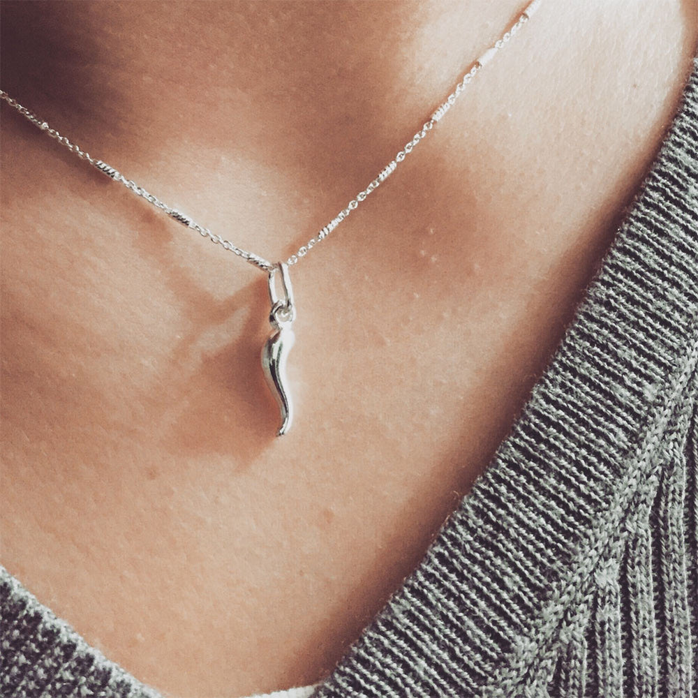"Tiny Cornicello" Sterling Silver Mini Horn Pendant Necklace