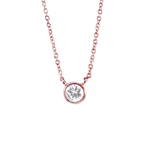 "Rosy Bubble" Bezel CZ Solitaire Necklace 16 - 18 inch