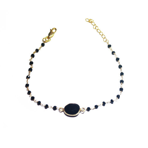 Gold-Dipped Black Onyx Beaded Bracelet