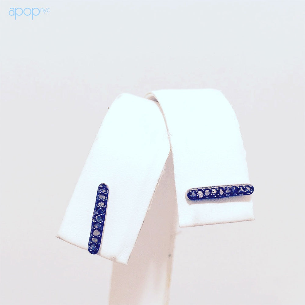 "Dazzle" Blackened Silver Diamond Bar Stud Earrings