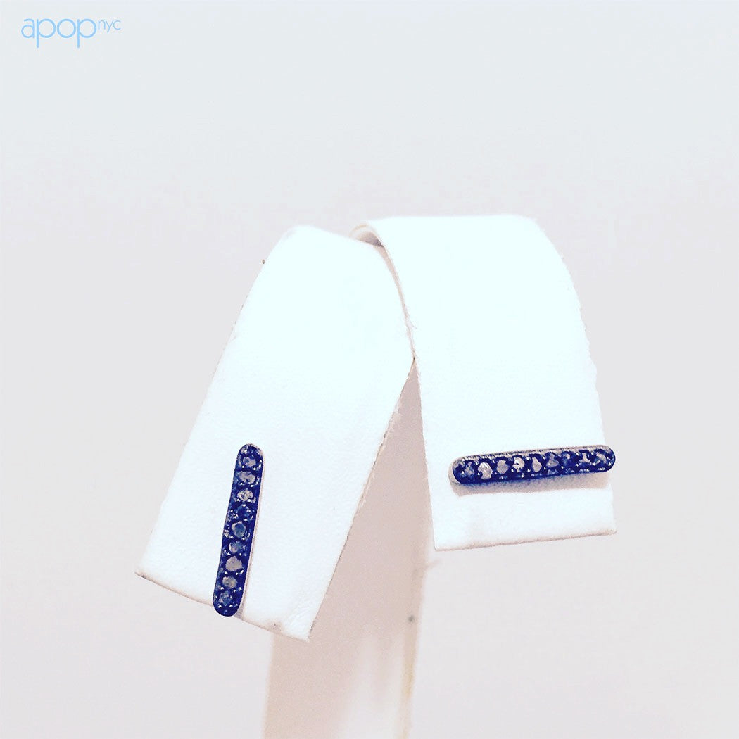 "Dazzle" Blackened Silver Diamond Bar Stud Earrings