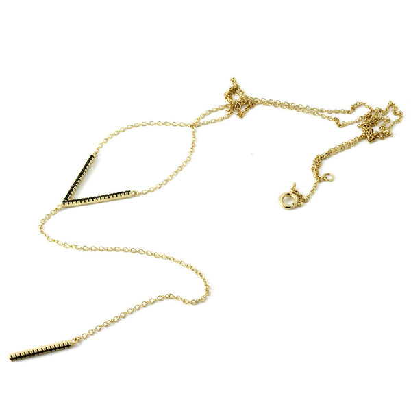 Gold-Dipped Black CZ Lariat Necklace