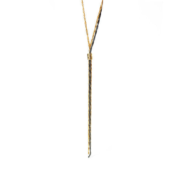Yellow Goldtone and Black Rhodium Lariat Necklace 17 inch