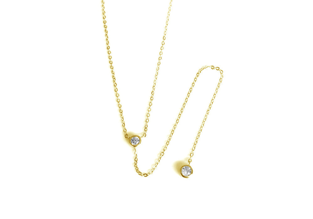 Gold-Dipped Solitaire CZ Lariat Necklace