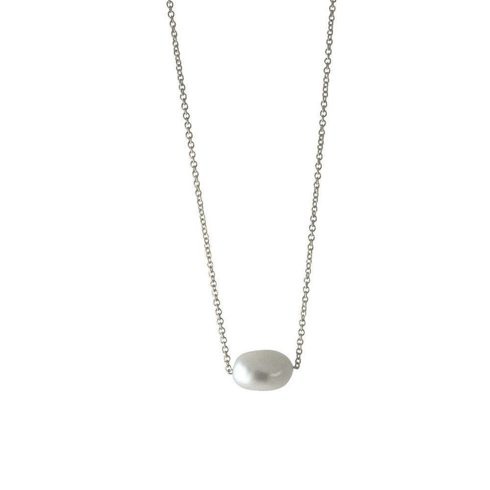 Sterling Silver "Baroque" Single Pearl Necklace