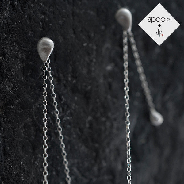 Daphne P. Matte Sterling Silver Teardrop Chain Earrings