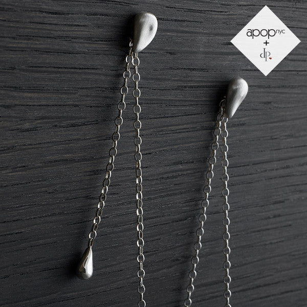 Daphne P. Matte Sterling Silver Teardrop Long Drop Chain Earrings