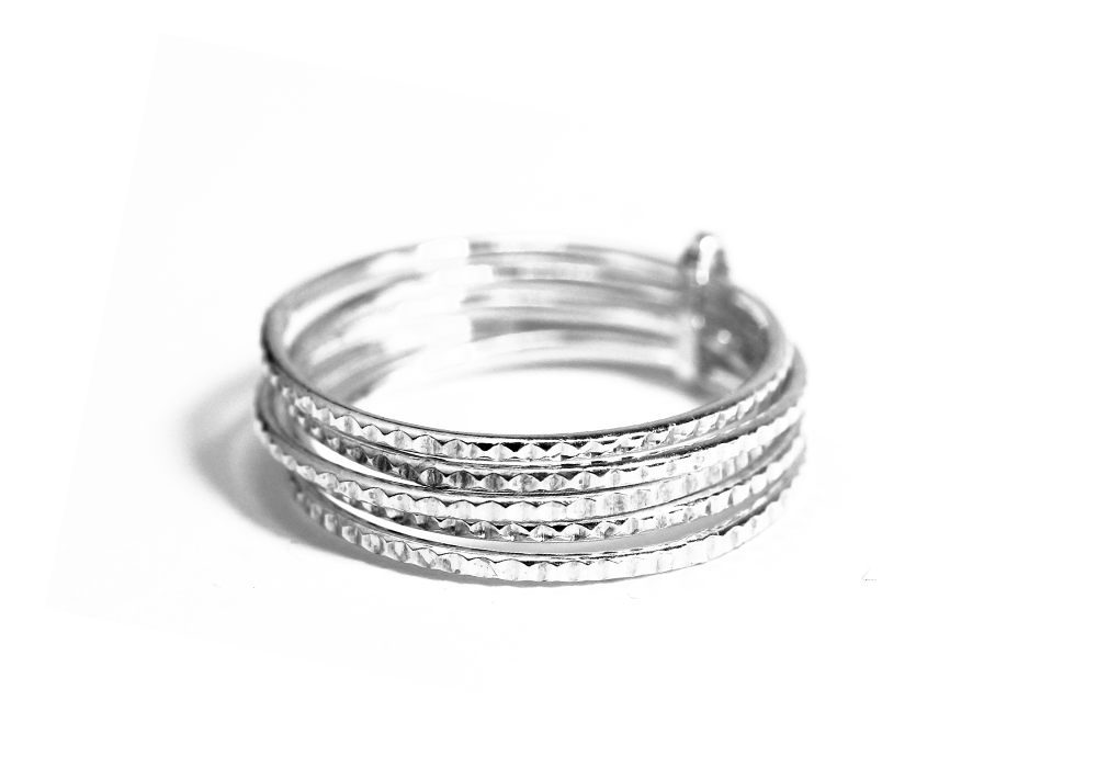 "Studded" Sterling Silver Thin Band Ring Stacking Set of 5