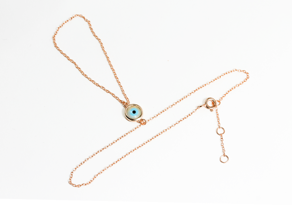 Rosy Hand Chain Bracelet with Blue Evil Eye