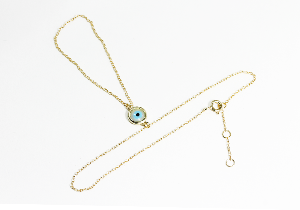 Gold-Dipped Hand Chain Bracelet with Blue Evil Eye