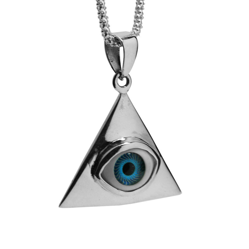 Sterling Silver Blue "Eye of Providence" Pendant Necklace