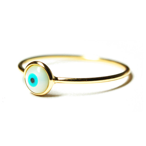 Gold-Dipped Mini Blue Evil Eye Ring