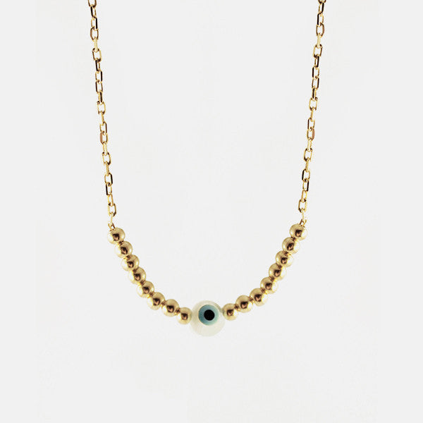 Gold-Dipped Beaded Blue Eye Necklace