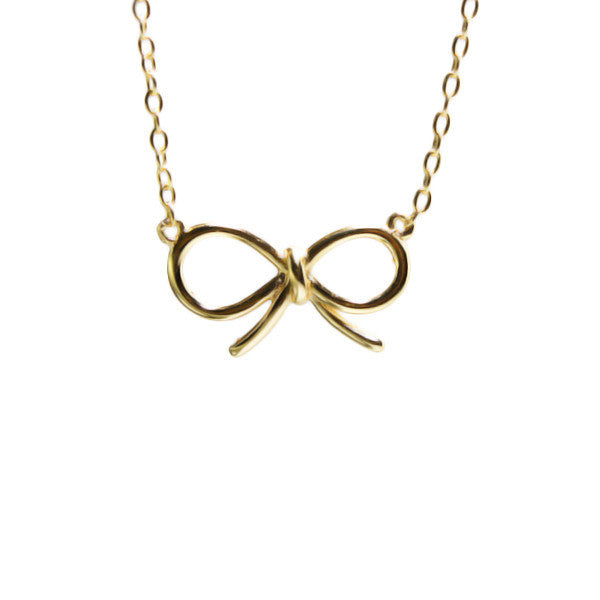 Gold-Dipped Cute Ribbon Bow Necklace 17 inch