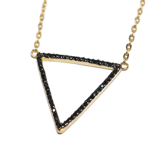 Gold-Dipped Black Stone Triangle Necklace CZ