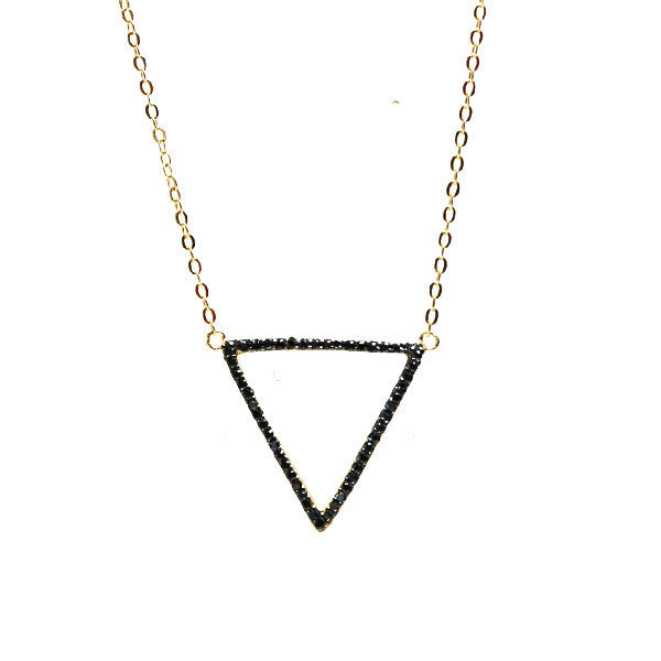 Gold-Dipped Black Stone Triangle Necklace CZ