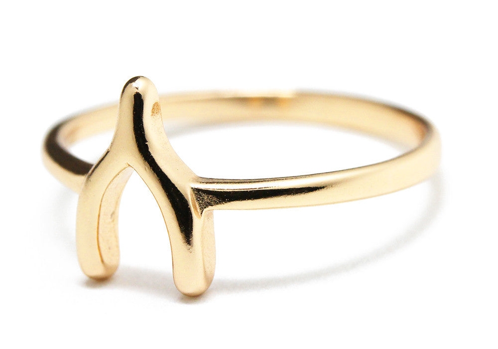 "Lucky" Gold-Dipped Wishbone Ring