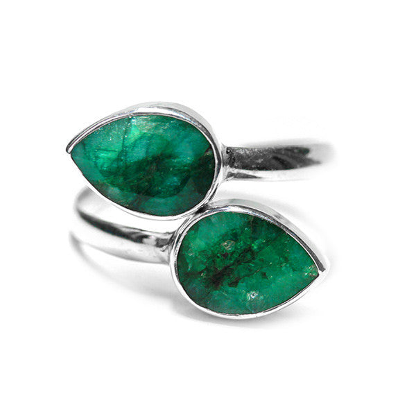 Sterling Silver Blue Stone Bypass Ring
