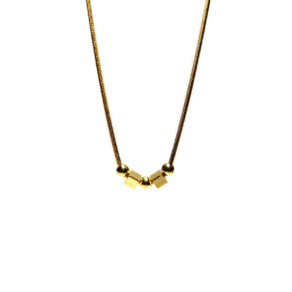 Gold Fill Bead Charm Geometric Pendant Necklace