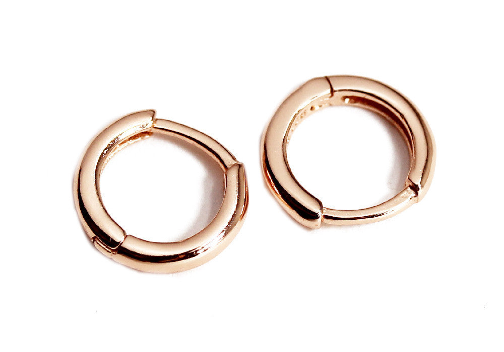 Rose Gold-Dipped "Huggie" Round Mini Hoop Earrings Plain