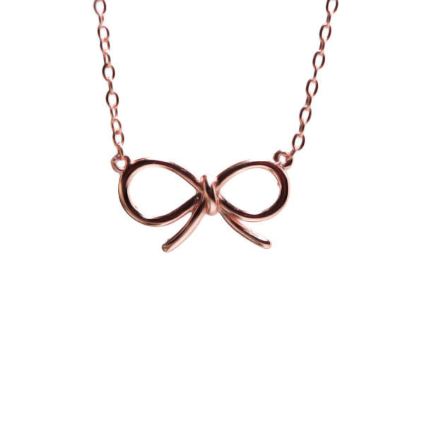 Rosy Cute Ribbon Bow Necklace 17 inch