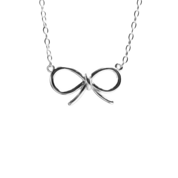 Sterling Silver Cute Ribbon Bow Necklace 17 inch