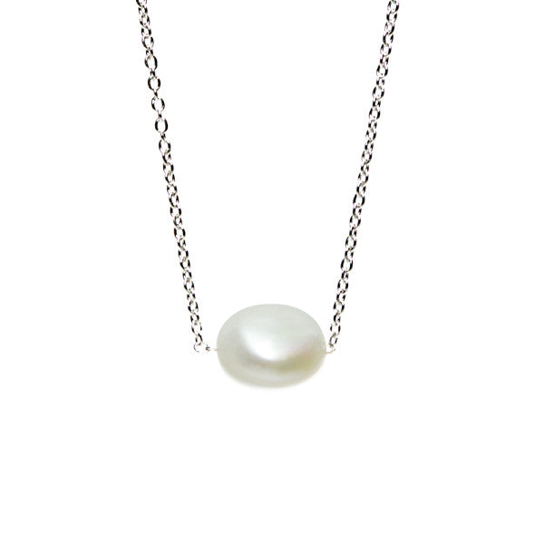 Sterling Silver "Baroque" Single Pearl Necklace