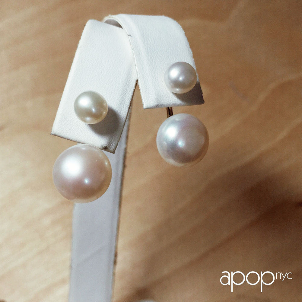 Gold-Dipped Double Pearl Ear Jacket Earrings