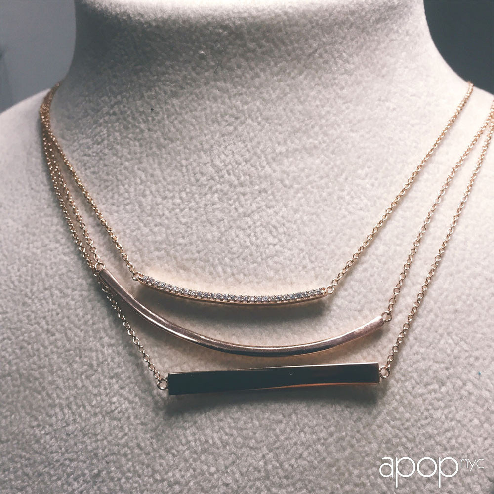 "Sparkle Bar" Cubic Zirconia Bar Pendant Necklace Sterling Silver