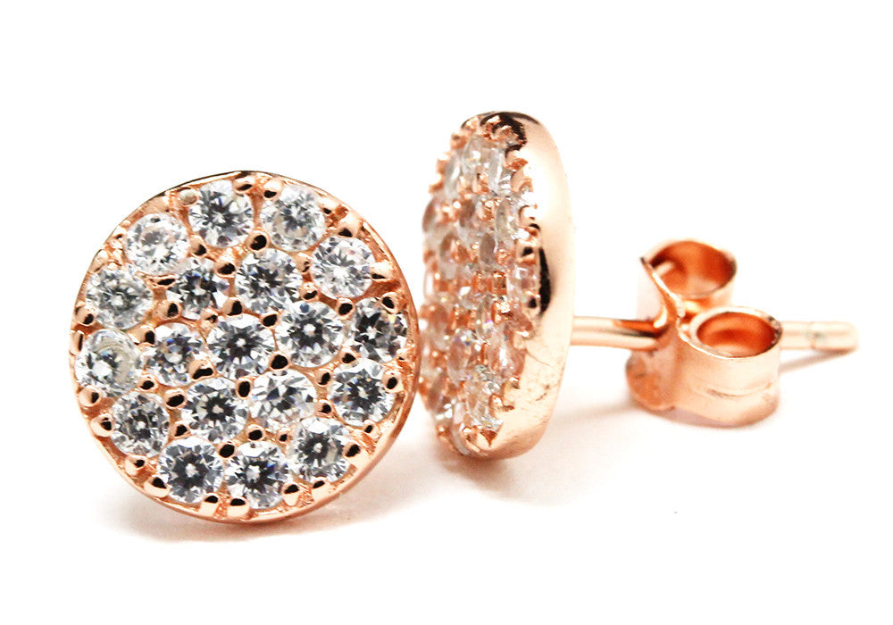 Round Disc Pave CZ Stud Earrings