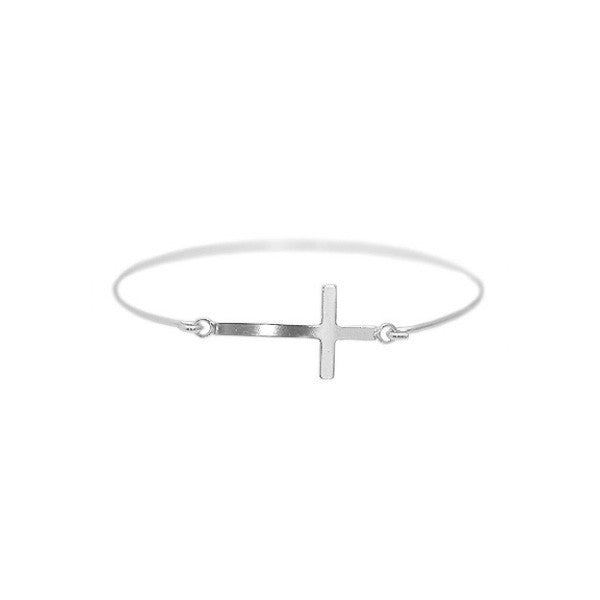 Sterling Silver Sideways Cross Bangle Bracelet Slim
