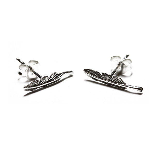 Tiny Sterling Silver Feather Stud Earrings