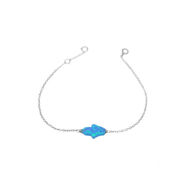Sterling Silver Blue Opal Hamsa Bracelet 7 inch