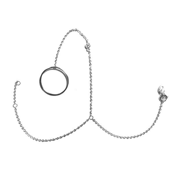 Sterling Silver Hand Chain Bracelet with Ring