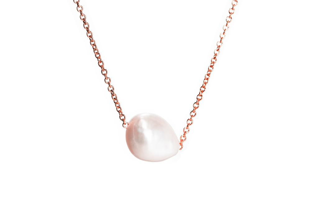Rosy Natural "Baroque" Single Pearl Necklace 16 inch