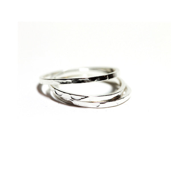 Hammered Sterling Silver Thin Band Ring Set