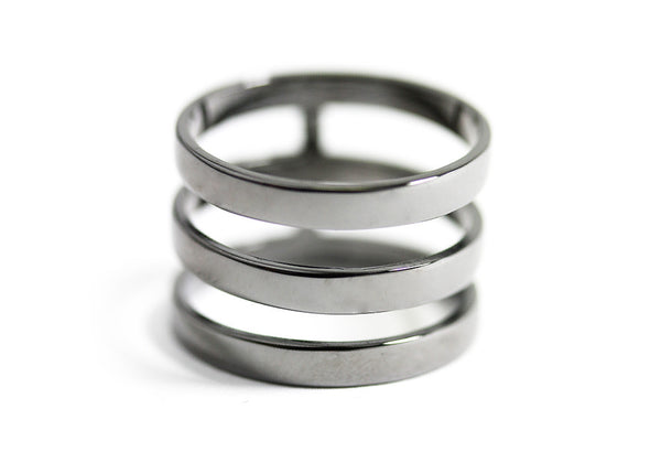Blackened Silver Triple Band Cage Ring