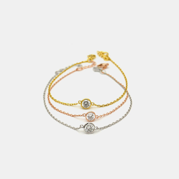 Gold-Dipped Mini Solitaire CZ Stone Bracelet